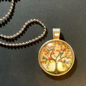 Silver Cabochon Necklace - Tree of life